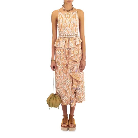 Ulla Johnson Valory Sea Shell Embroidered Ruffled Midi Dress Size 8 - Picture 13 of 13